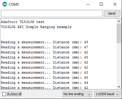 VL53L0X Arduino serial monitor